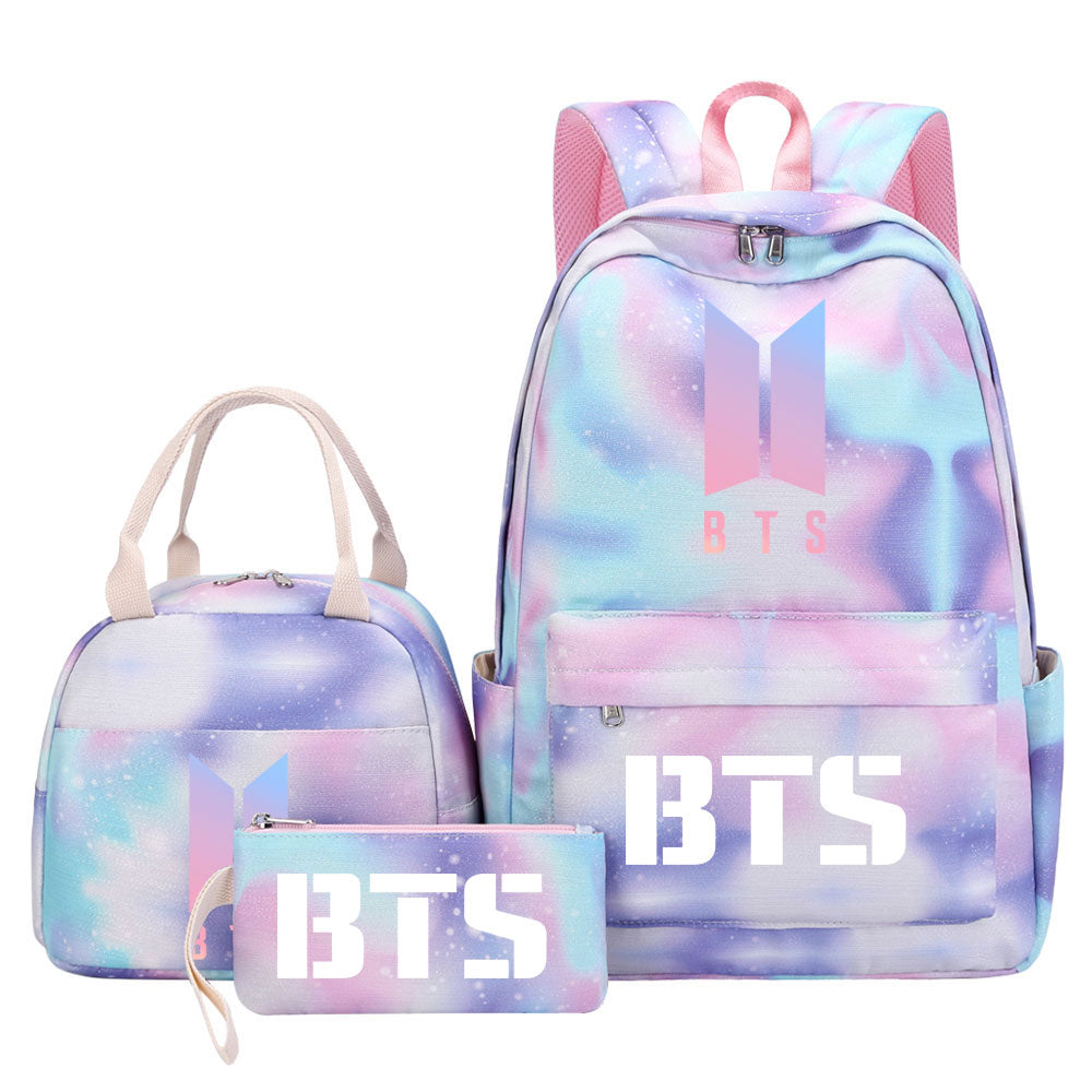 BTS Pink Starry Sky SchoolBag Backpack Lunch Box Bag Book Pencil Bags 3pcs Set