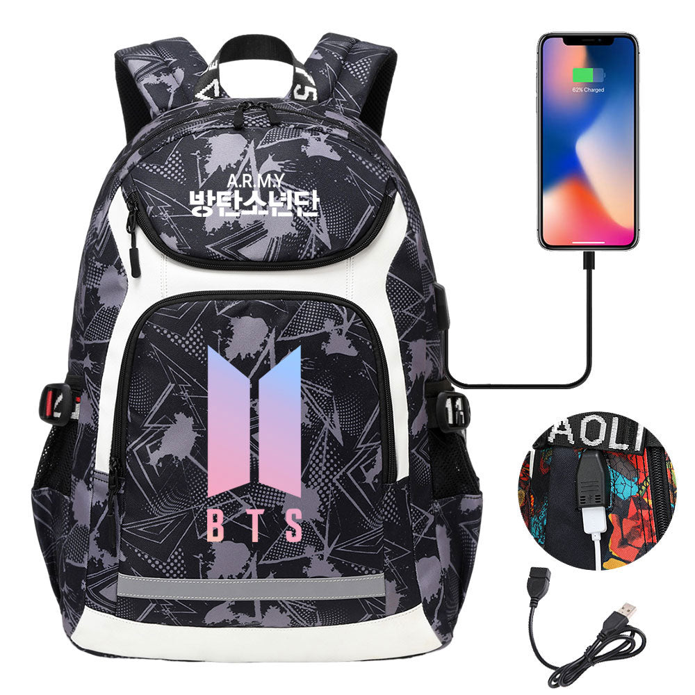 Kpop BTS USB Charging Backpack School NoteBook Laptop Travel Bags