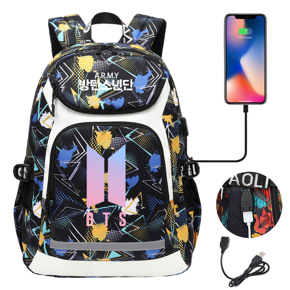 Kpop BTS USB Charging Backpack School NoteBook Laptop Travel Bags