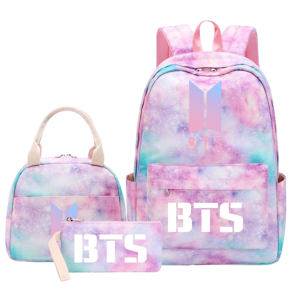 BTS Pink Starry Sky SchoolBag Backpack Lunch Box Bag Book Pencil Bags 3pcs Set