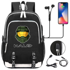 Halo Infinite USB Charging Backpack School Note Book Laptop Travel Bags