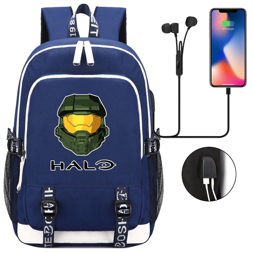 Halo Infinite USB Charging Backpack School Note Book Laptop Travel Bags