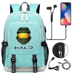 Halo Infinite USB Charging Backpack School Note Book Laptop Travel Bags