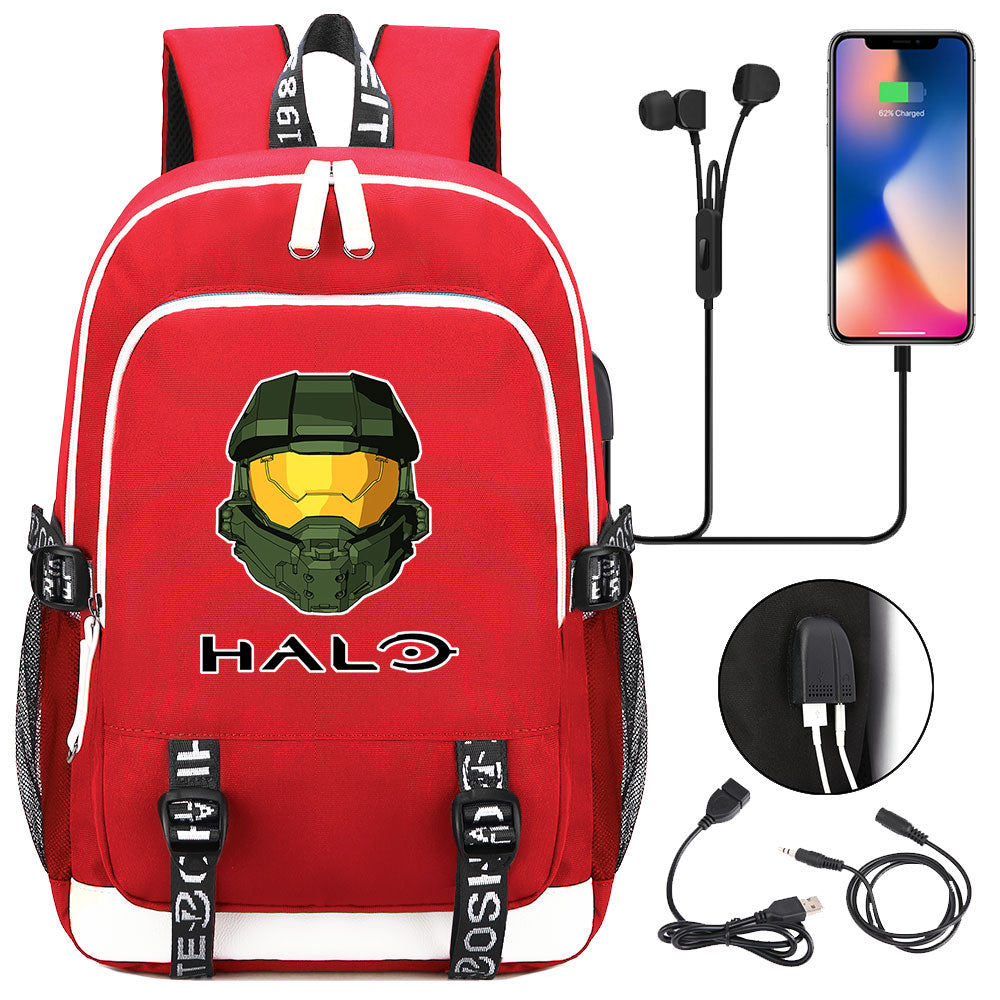Halo Infinite USB Charging Backpack School Note Book Laptop Travel Bags