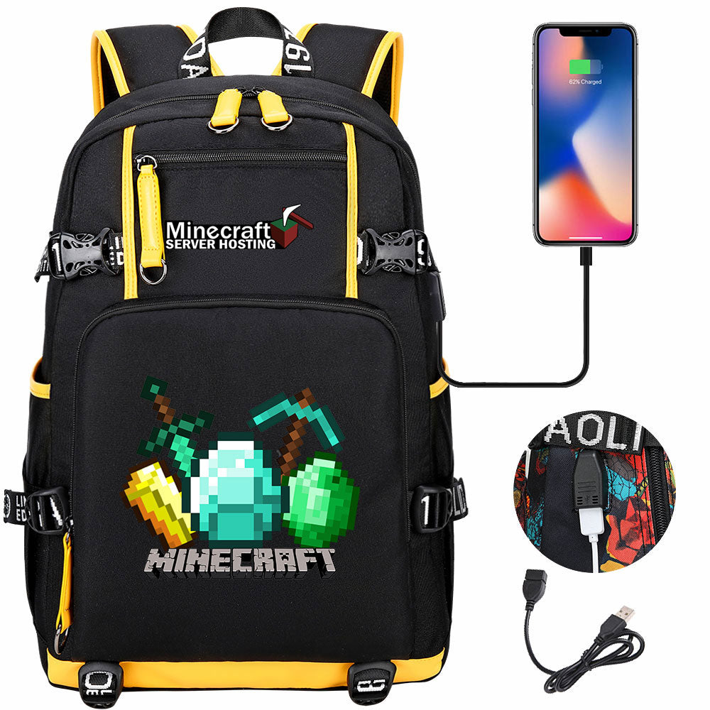 Minecraft USB Charging Backpack School NoteBook Laptop Travel Bags