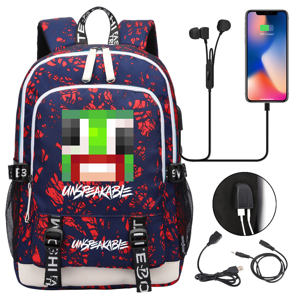Game Unspeakable Frog USB Charging Backpack School Note Book Laptop Travel Bags