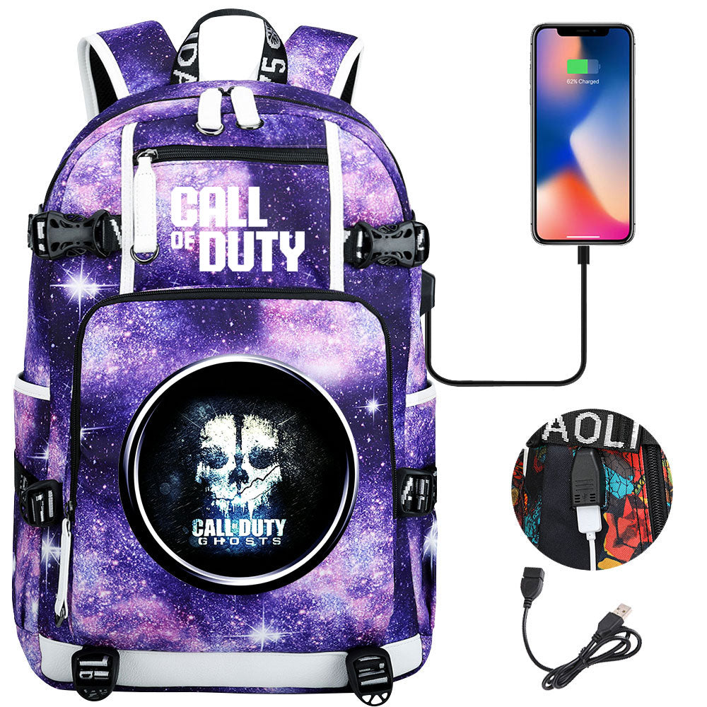Call of Duty USB Charging Backpack School NoteBook Laptop Travel Bags