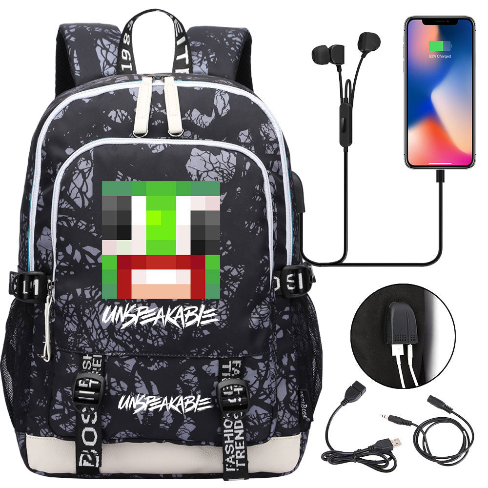 Game Unspeakable Frog USB Charging Backpack School Note Book Laptop Travel Bags