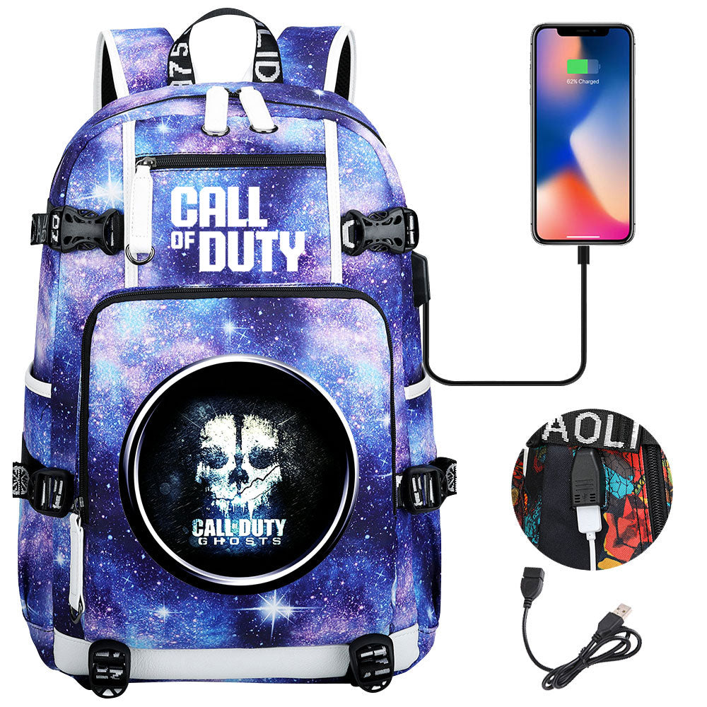 Call of Duty USB Charging Backpack School NoteBook Laptop Travel Bags