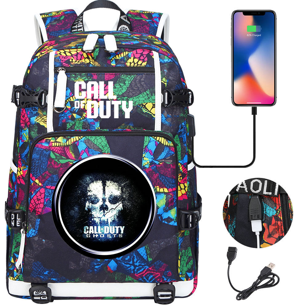 Call of Duty USB Charging Backpack School NoteBook Laptop Travel Bags