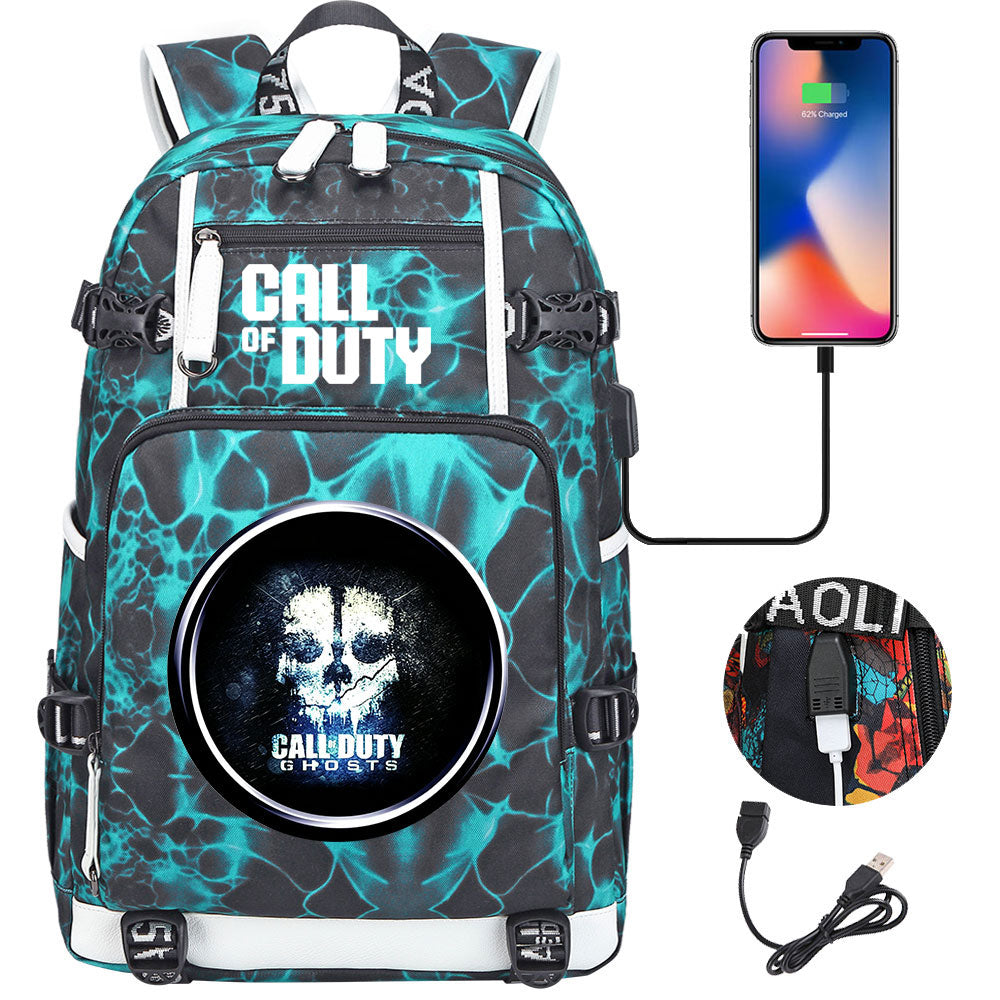 Call of Duty USB Charging Backpack School NoteBook Laptop Travel Bags
