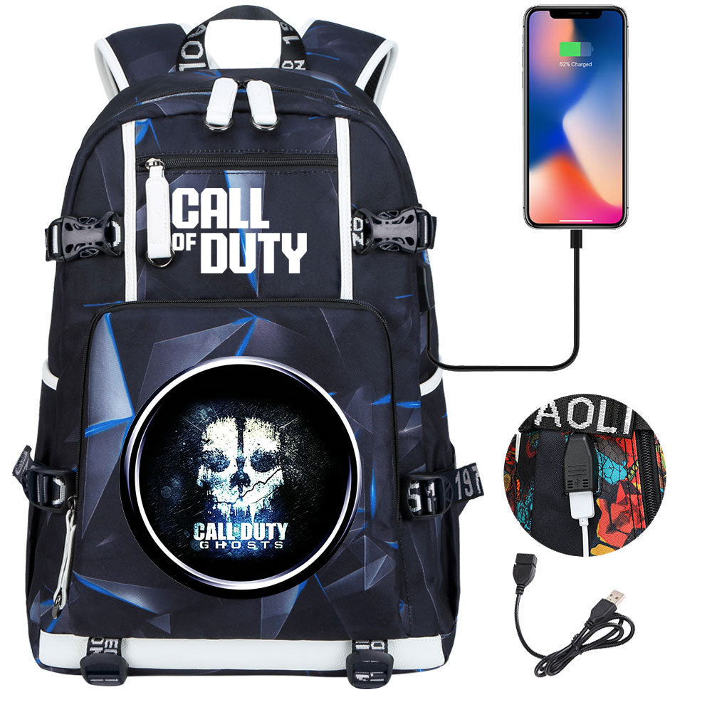 Call of Duty USB Charging Backpack School NoteBook Laptop Travel Bags