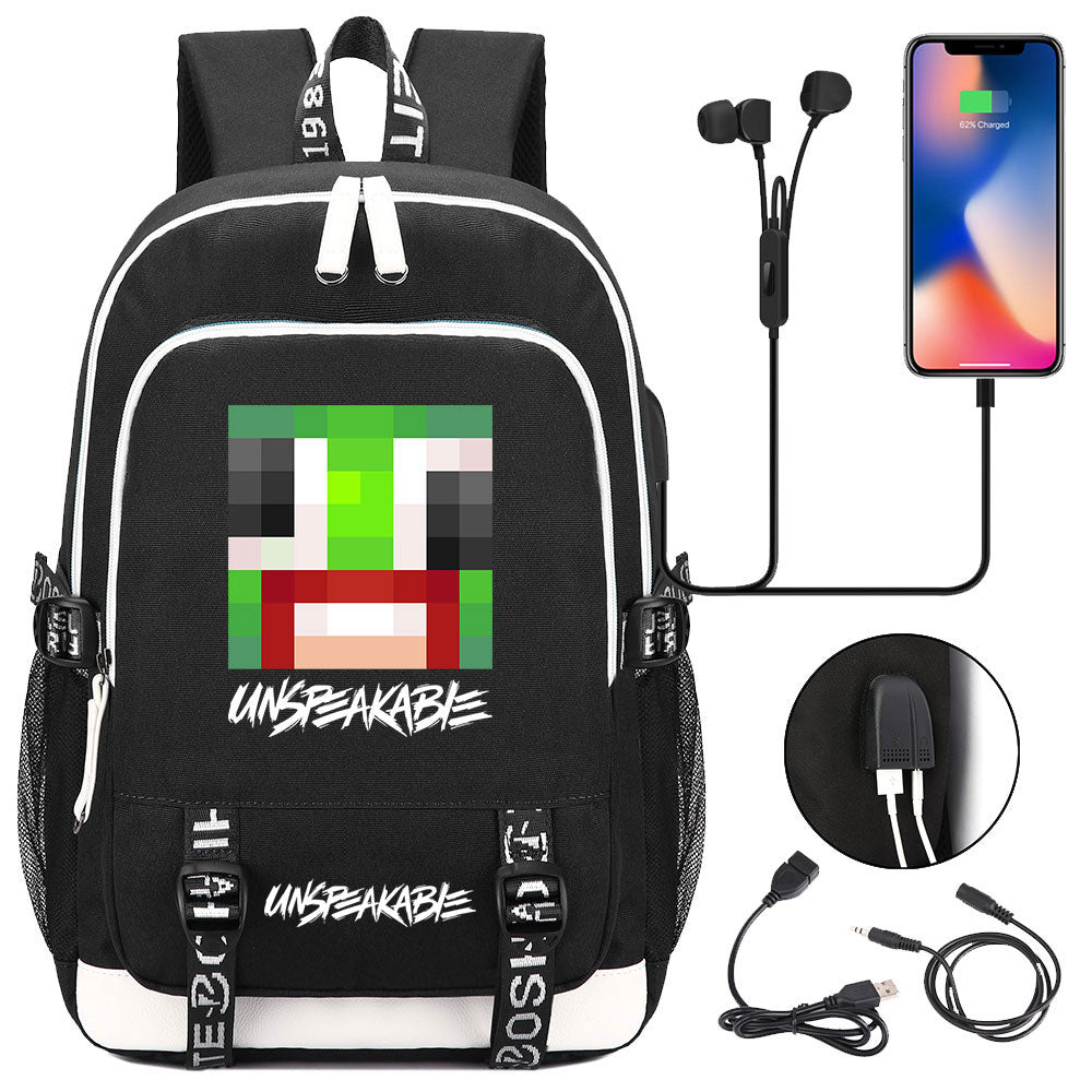 Game Unspeakable Frog USB Charging Backpack School Note Book Laptop Travel Bags
