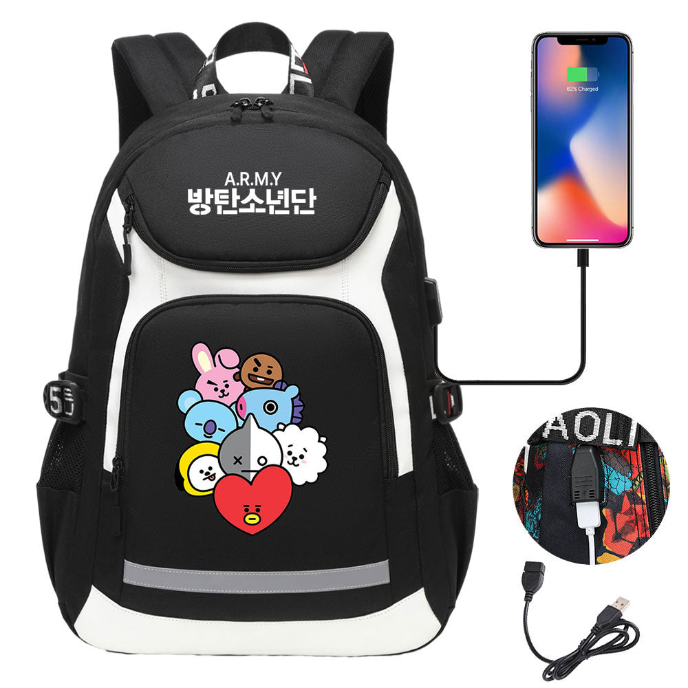 Kpop BTS USB Charging Backpack School NoteBook Laptop Travel Bags