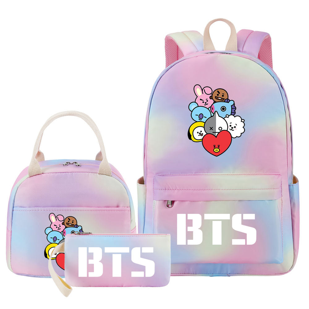 BTS Pink Starry Sky SchoolBag Backpack Lunch Box Bag Book Pencil Bags 3pcs Set