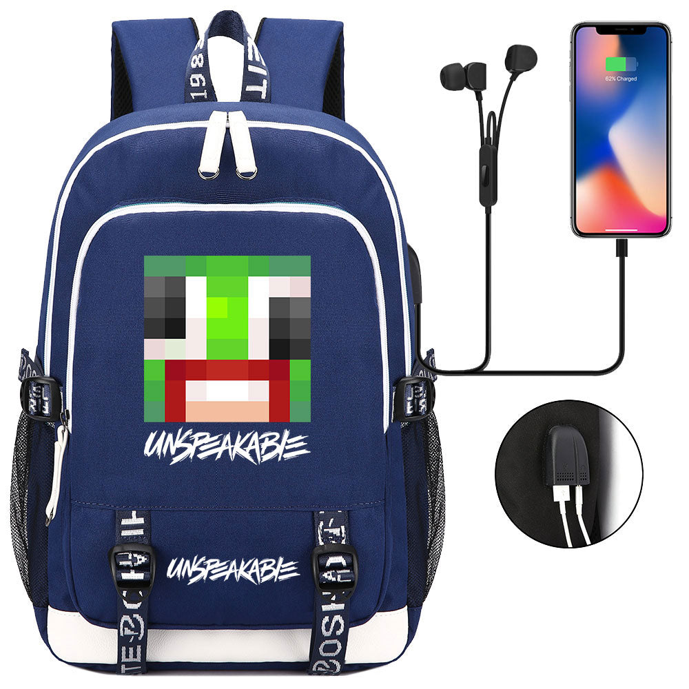 Game Unspeakable Frog USB Charging Backpack School Note Book Laptop Travel Bags