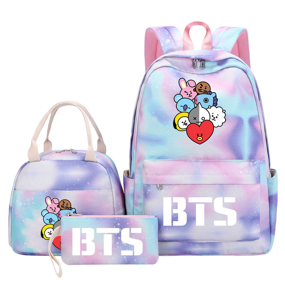 BTS Pink Starry Sky SchoolBag Backpack Lunch Box Bag Book Pencil Bags 3pcs Set