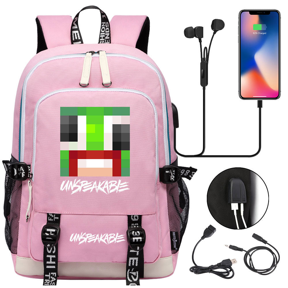 Game Unspeakable Frog USB Charging Backpack School Note Book Laptop Travel Bags
