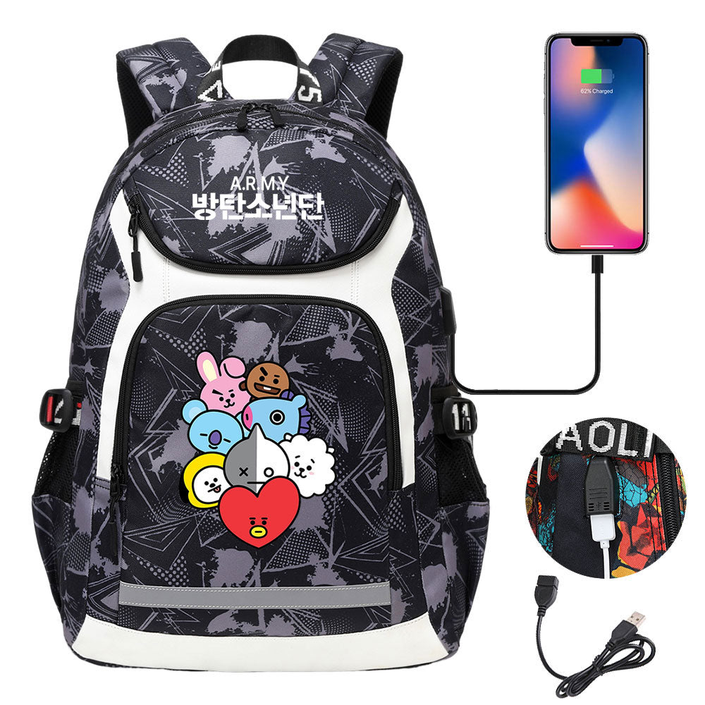 Kpop BTS USB Charging Backpack School NoteBook Laptop Travel Bags