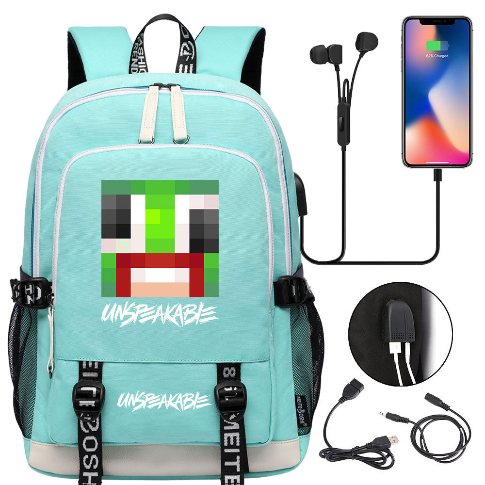 Game Unspeakable Frog USB Charging Backpack School Note Book Laptop Travel Bags