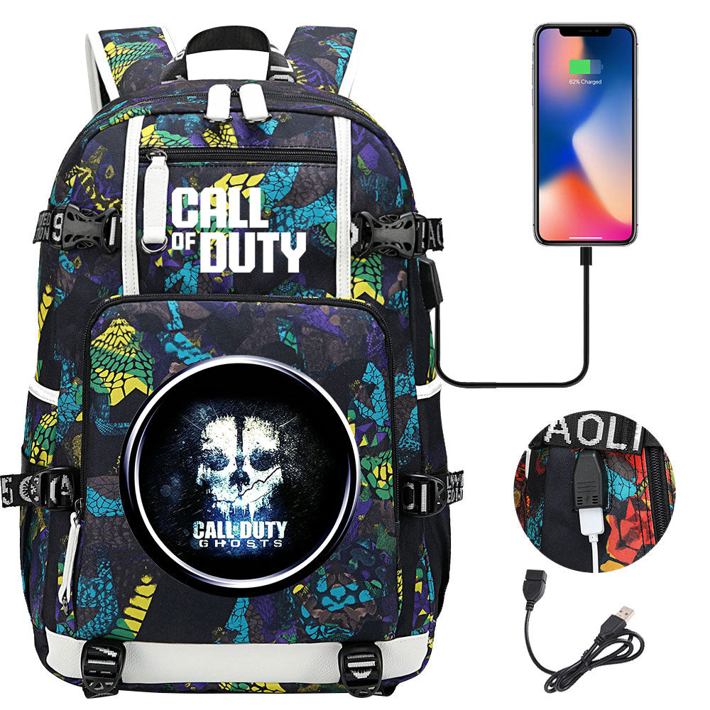 Call of Duty USB Charging Backpack School NoteBook Laptop Travel Bags