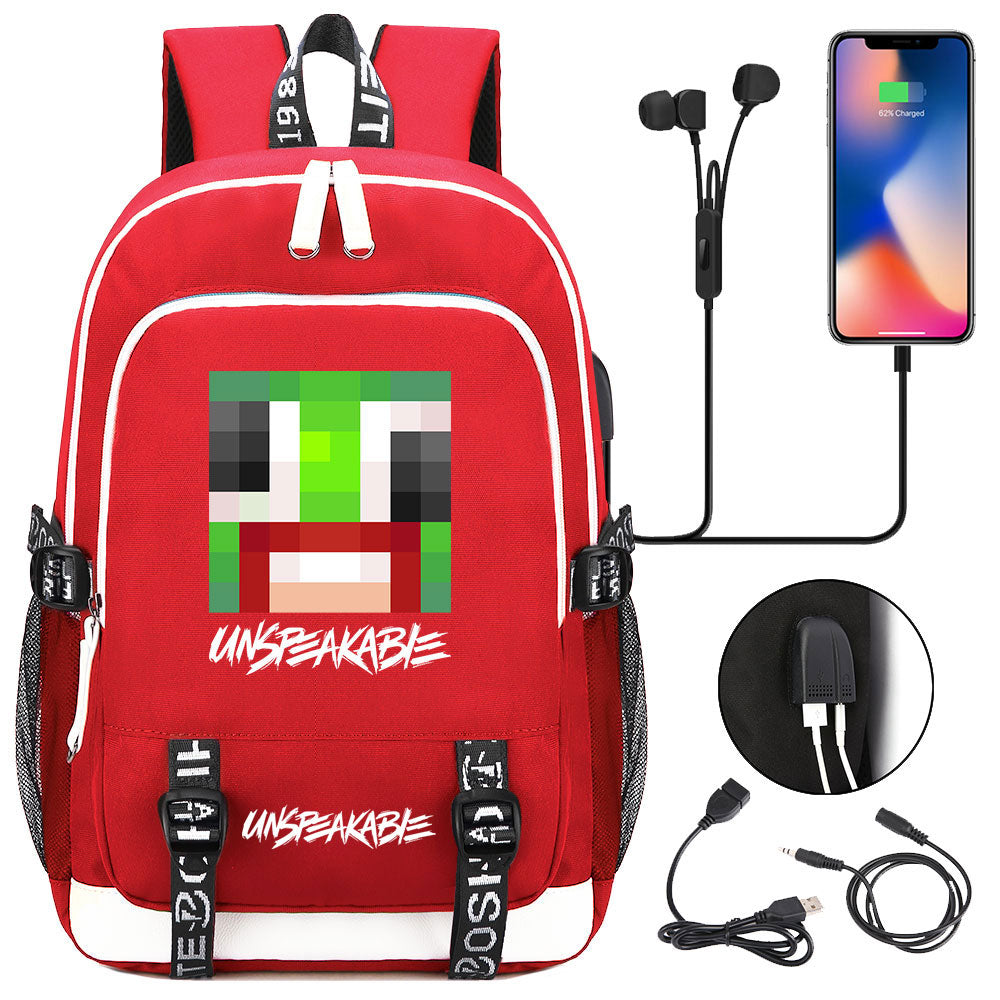 Game Unspeakable Frog USB Charging Backpack School Note Book Laptop Travel Bags