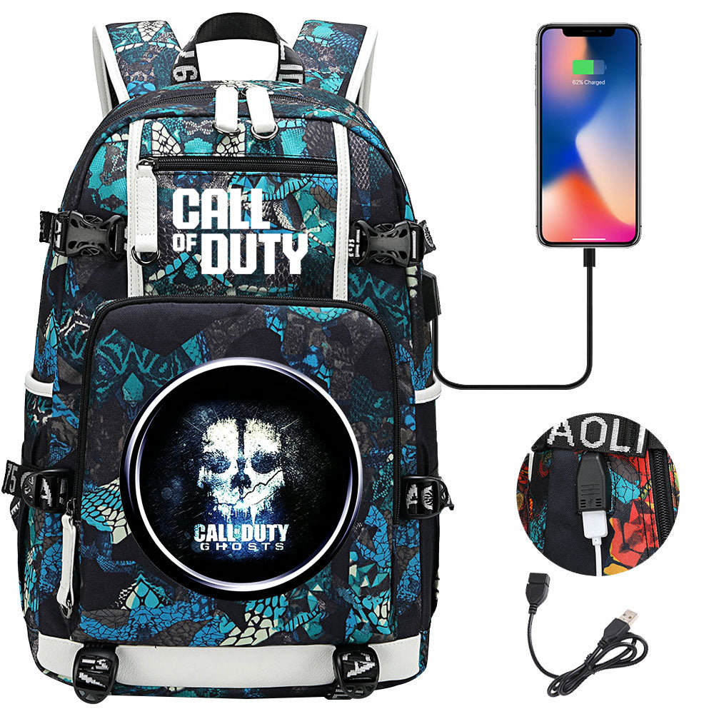 Call of Duty USB Charging Backpack School NoteBook Laptop Travel Bags