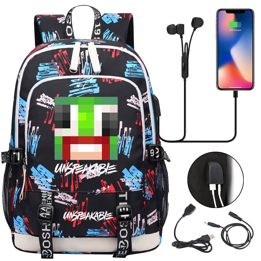 Game Unspeakable Frog USB Charging Backpack School Note Book Laptop Travel Bags