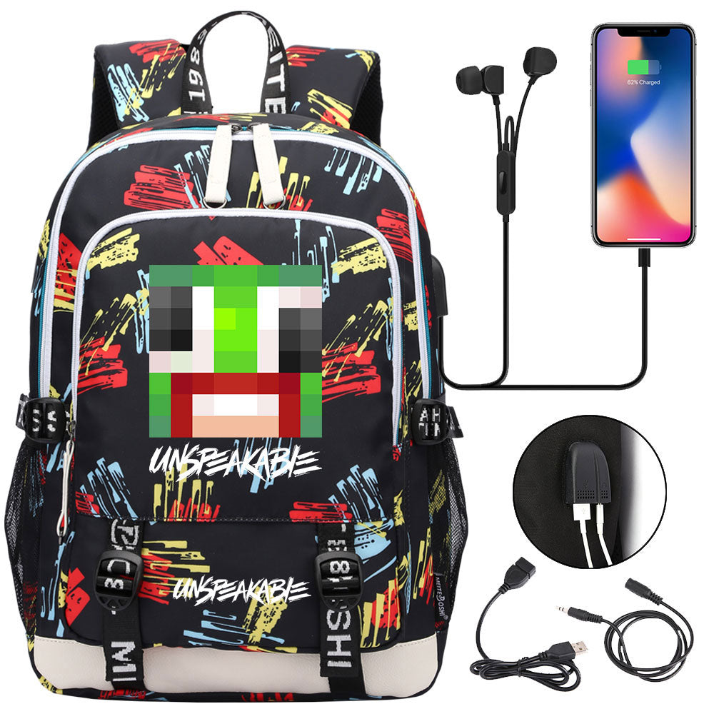 Game Unspeakable Frog USB Charging Backpack School Note Book Laptop Travel Bags