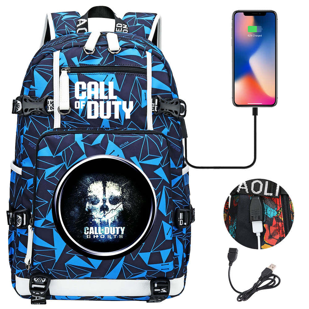 Call of Duty USB Charging Backpack School NoteBook Laptop Travel Bags