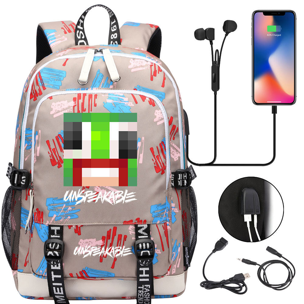 Game Unspeakable Frog USB Charging Backpack School Note Book Laptop Travel Bags