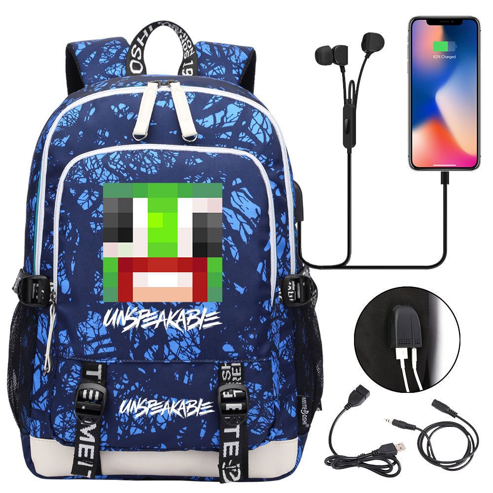 Game Unspeakable Frog USB Charging Backpack School Note Book Laptop Travel Bags