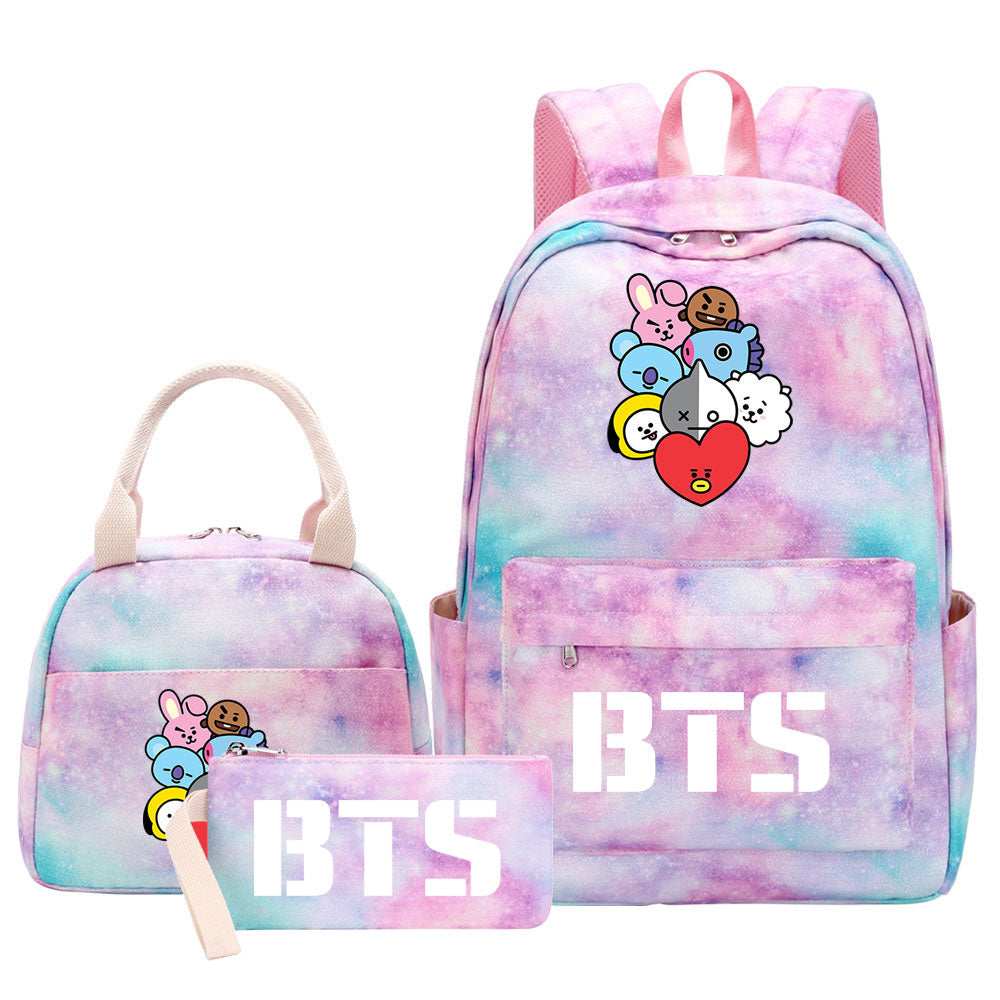 BTS Pink Starry Sky SchoolBag Backpack Lunch Box Bag Book Pencil Bags 3pcs Set