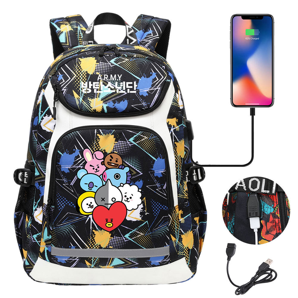 Kpop BTS USB Charging Backpack School NoteBook Laptop Travel Bags