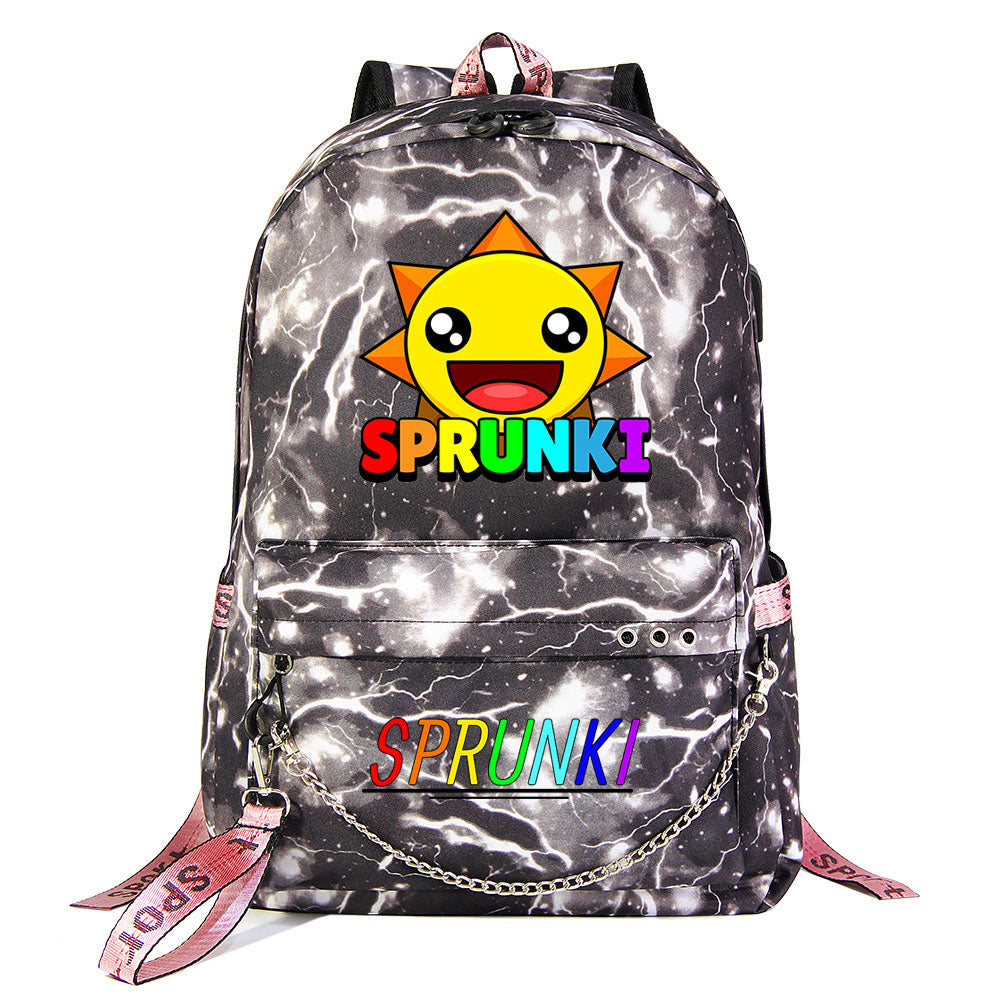 Sprunki USB Charging Backpack Shoolbag Notebook Bag Gifts for Kids Students