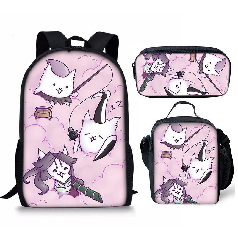 The Battle Cats Schoolbag Backpack Lunch Bag Pencil Case 3pcs Set Gift for Kids Students