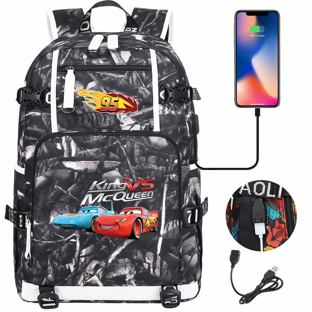 Cars Lightning USB Charging Backpack School NoteBook Laptop Travel Bags