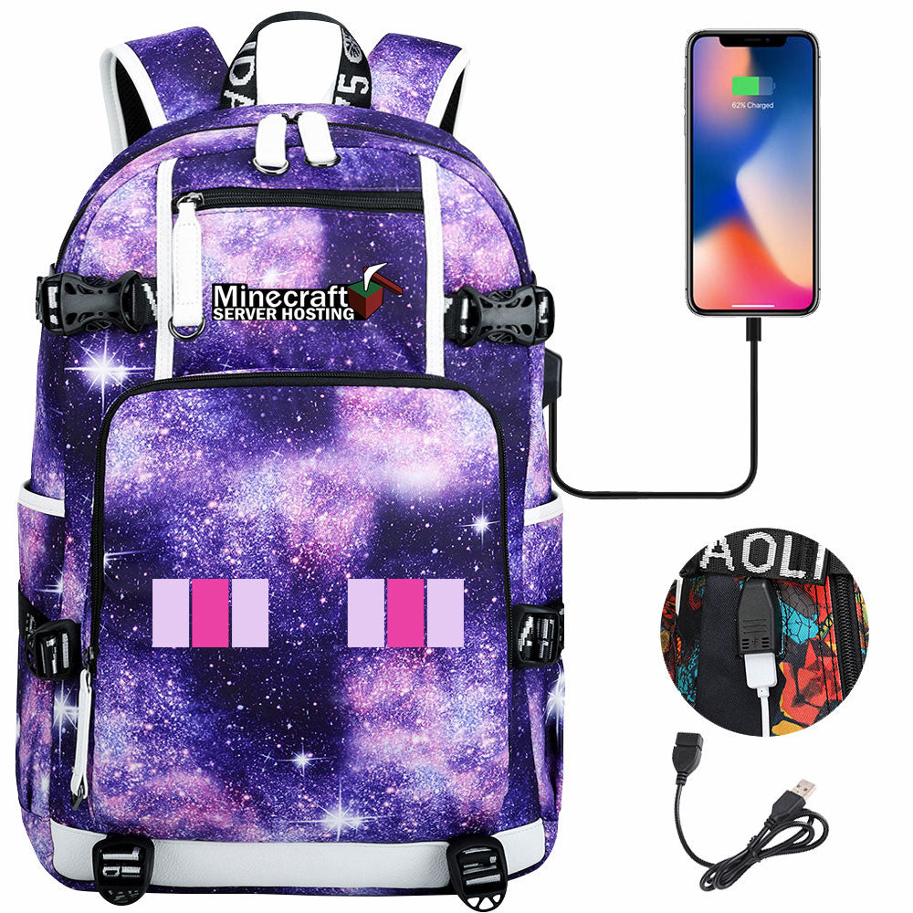 Minecraft USB Charging Backpack School NoteBook Laptop Travel Bags