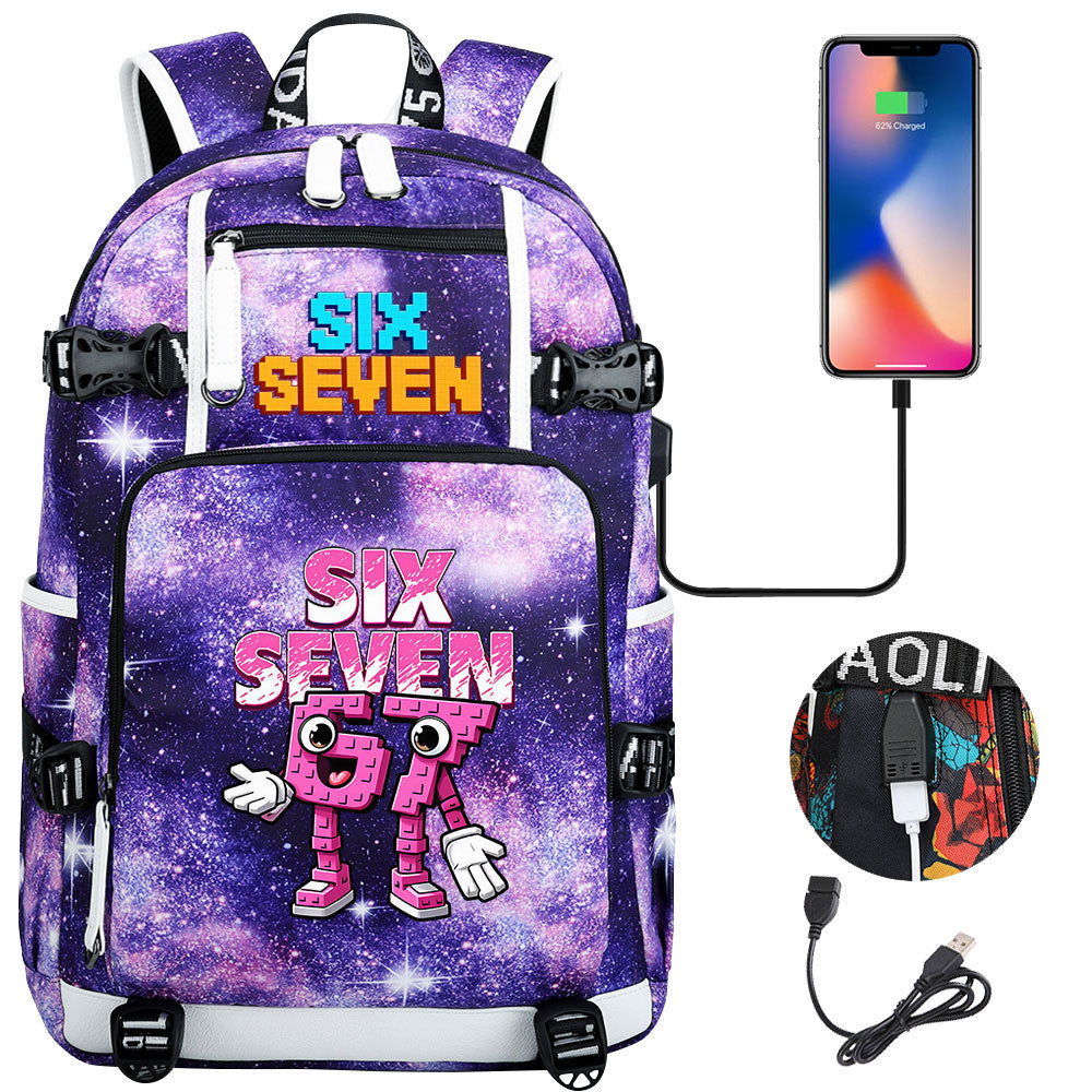 Steal a Brainrot 67 USB Charging Backpack School NoteBook Laptop Travel Bags