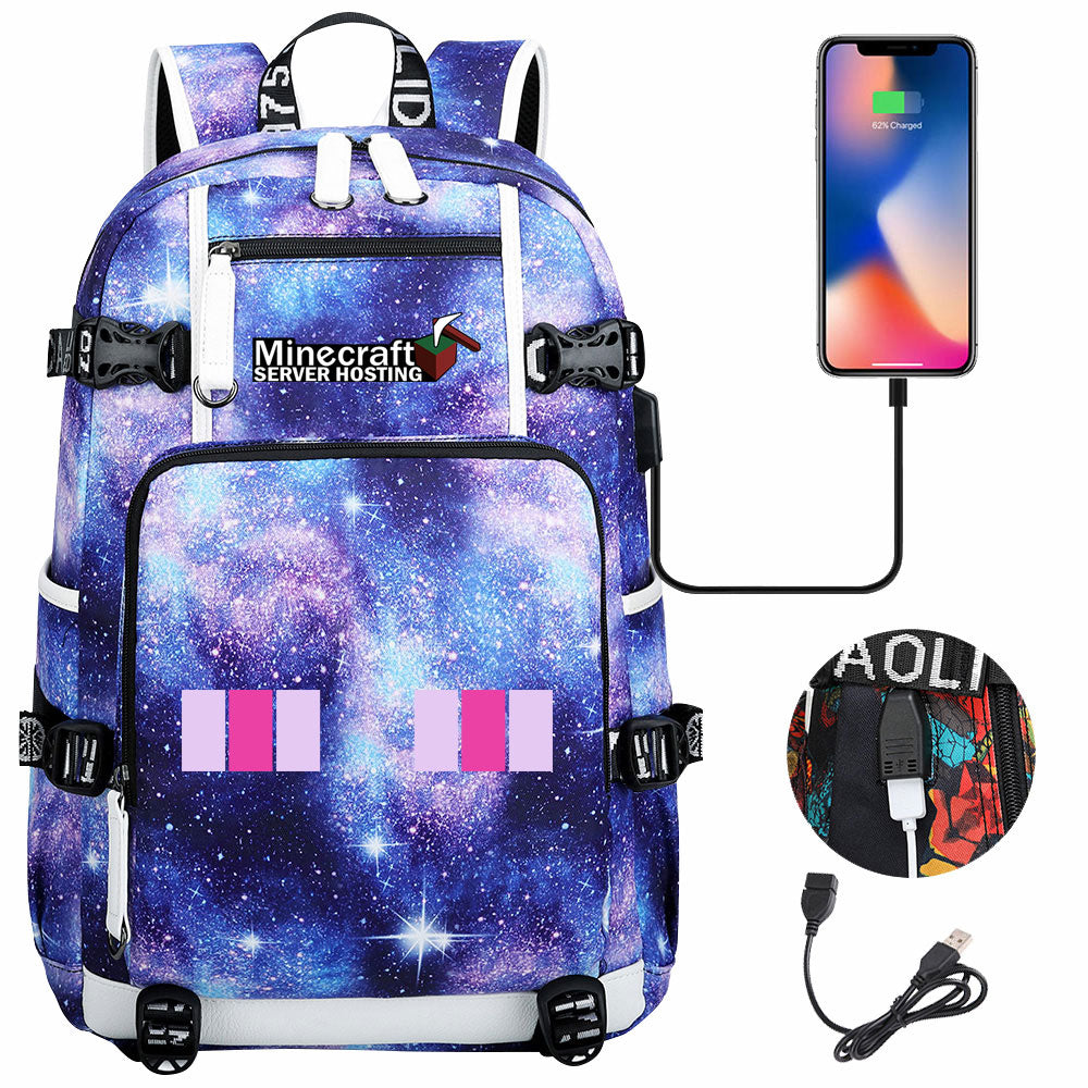Minecraft USB Charging Backpack School NoteBook Laptop Travel Bags