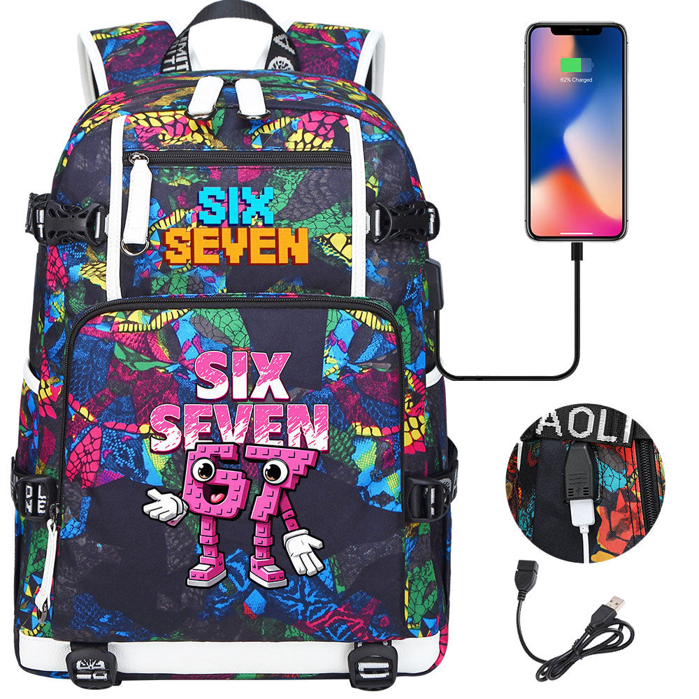 Steal a Brainrot 67 USB Charging Backpack School NoteBook Laptop Travel Bags