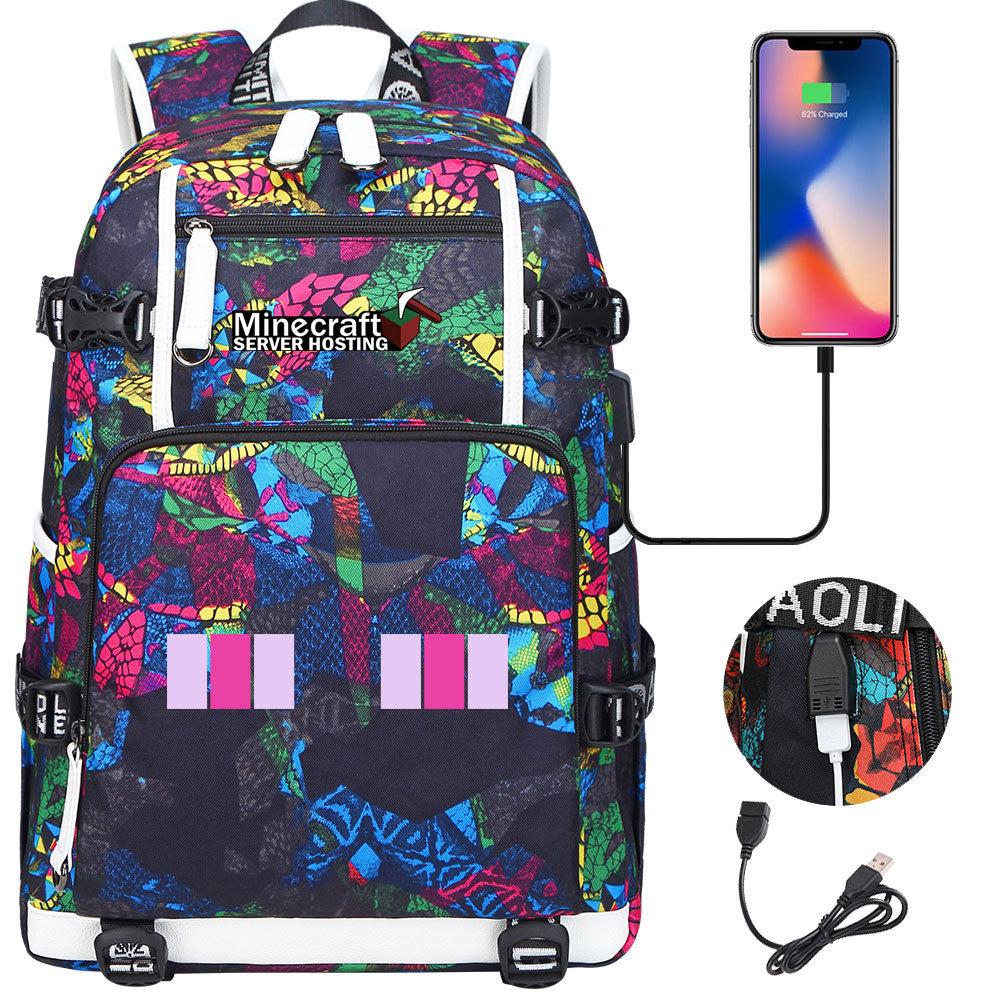 Minecraft USB Charging Backpack School NoteBook Laptop Travel Bags