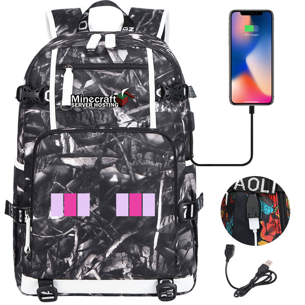 Minecraft USB Charging Backpack School NoteBook Laptop Travel Bags