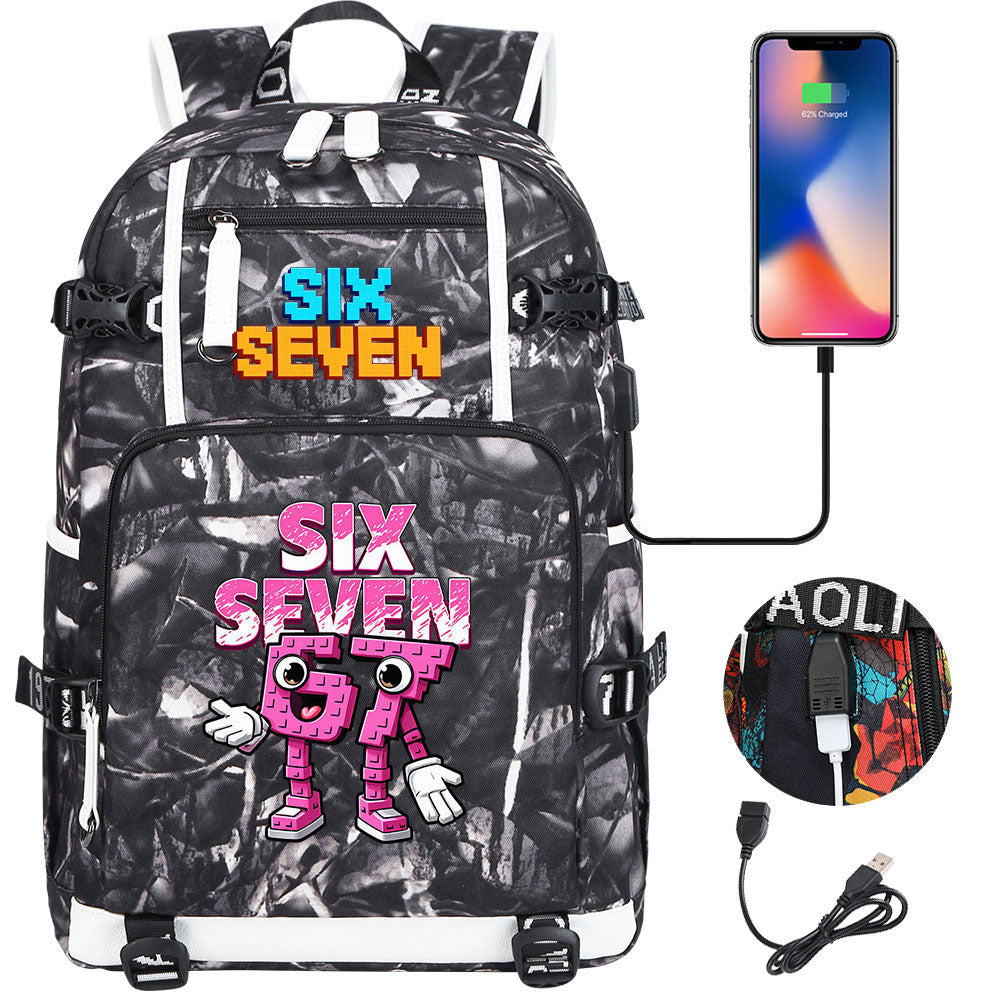 Steal a Brainrot 67 USB Charging Backpack School NoteBook Laptop Travel Bags