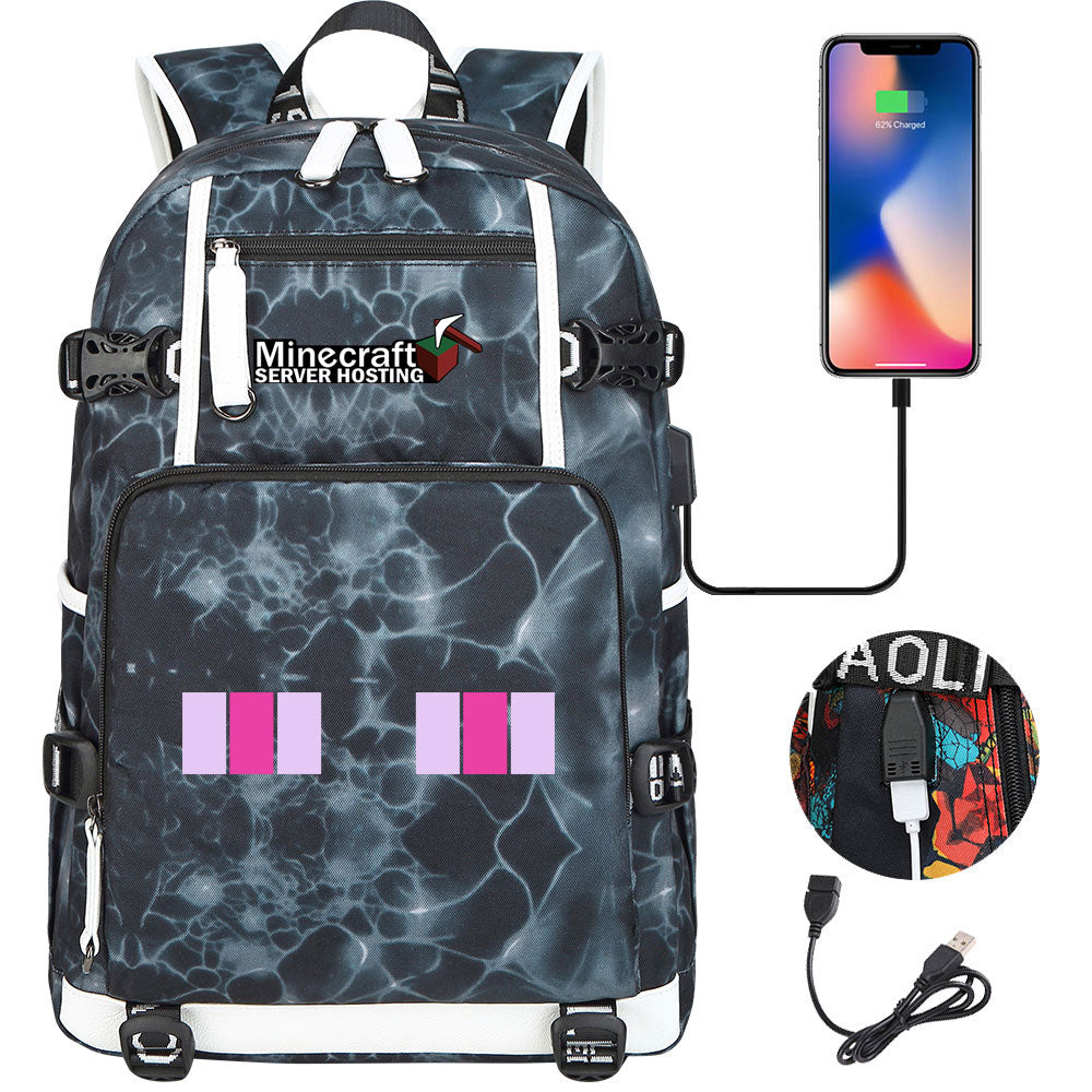 Minecraft USB Charging Backpack School NoteBook Laptop Travel Bags