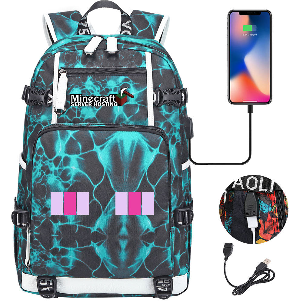 Minecraft USB Charging Backpack School NoteBook Laptop Travel Bags