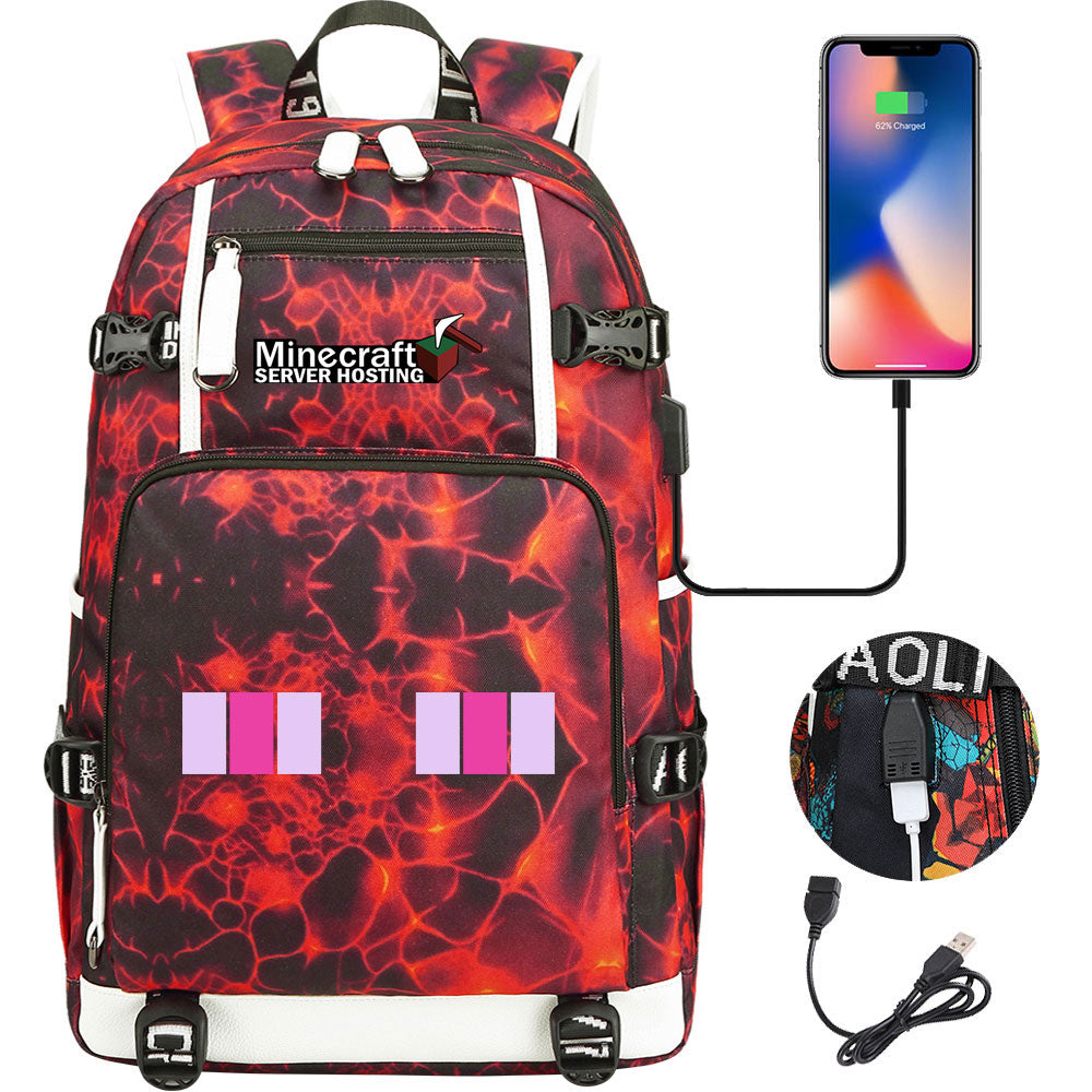 Minecraft USB Charging Backpack School NoteBook Laptop Travel Bags