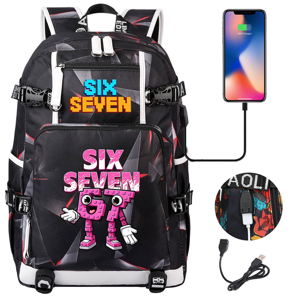 Steal a Brainrot 67 USB Charging Backpack School NoteBook Laptop Travel Bags