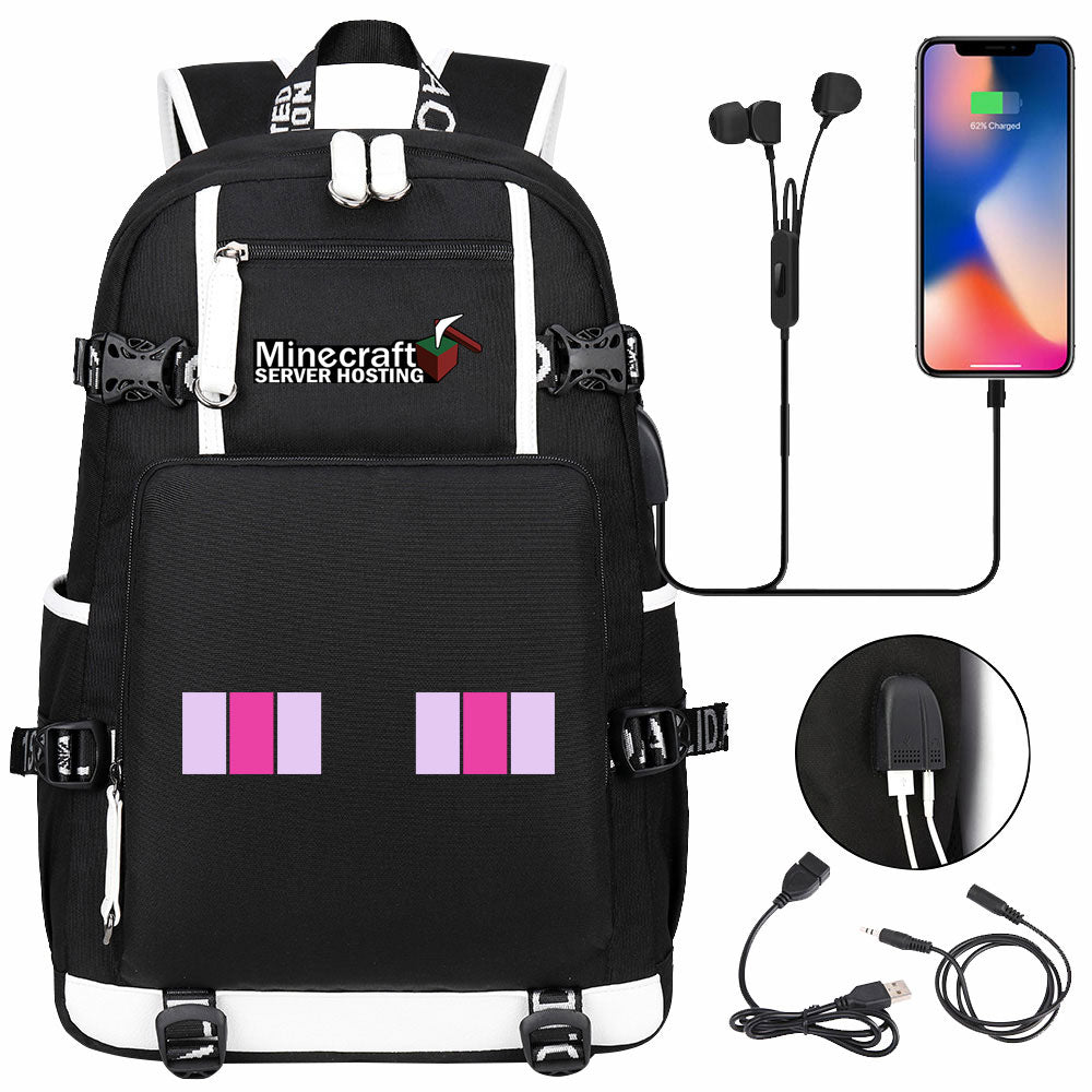 Minecraft USB Charging Backpack School NoteBook Laptop Travel Bags