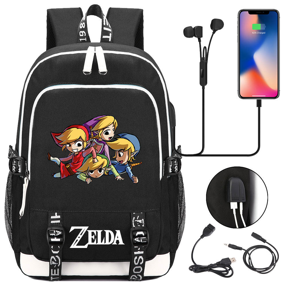 Zelda USB Charging Backpack School Note Book Laptop Travel Bags